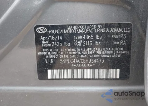 2014 Hyundai Sonata Limited from USA, damaged, VIN 5NPEC4AC0EH934473